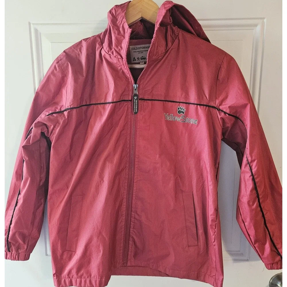 YellowStone Youth Hooded Rain Jacket Red Full Zip Lightweight Windbreaker Size S